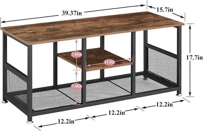 VECELO TV Stand Up to 50 Inches, 39 Inch Industrial Entertainment Center Media - Image 6