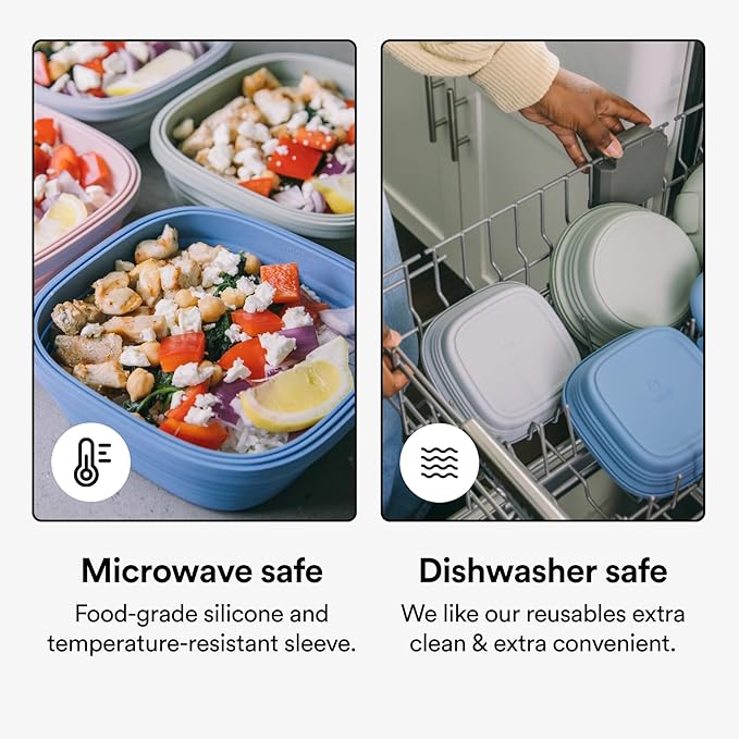 STOJO Collapsible Sandwich Box – 24oz, Reusable Food Storage Container, Silicone Bowl for Hot/Cold Food – Meal Prep, Lunch, Camping, Hiking – Dishwasher Safe (Set of 5, Translucent Cashmere)