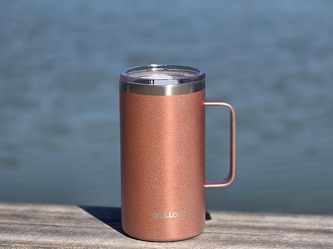 CHILLOUT LIFE Stainless Steel 20 oz Vacuum Insulated Coffee Mug with Handle and Lid, Large Thermal Camping Coffee Mug Cup with Durable Sliding Lid for Men & Women, Keeps your Beverages Hot/Cold