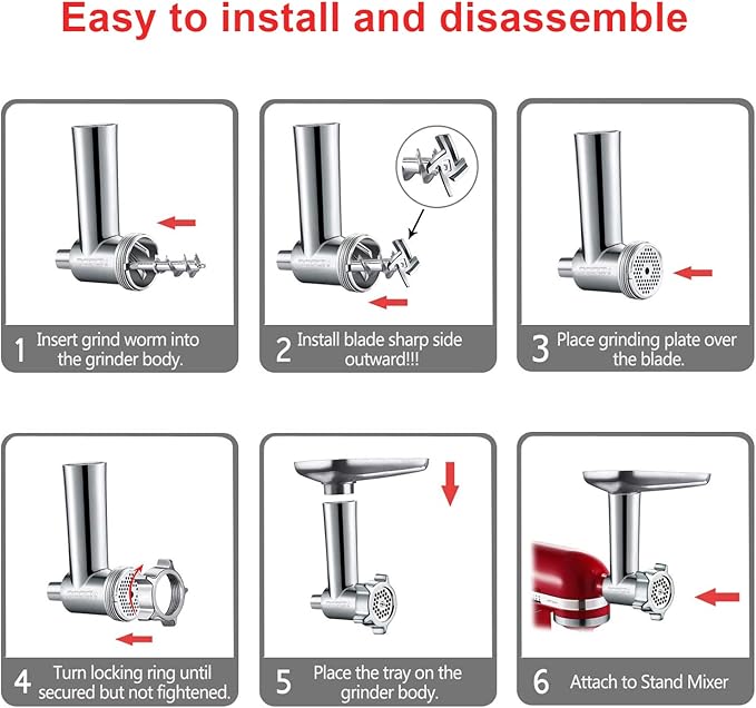Metal Meat Grinder Attachment for KitchenAid Stand Mixers, Food Grinder Attachment Includes 4 Grinding Plates, 3 Sausage Stuffer Tubes, 2 Grinding Blades, Grinder and Sausage Stuffer by COFUN