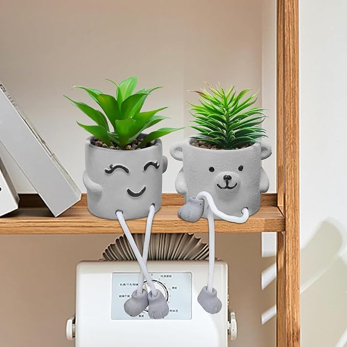 Zerzsy Fake Desk Plants in Cement Pots, Faux Plant Succulents Shelf Decorations - Image 5