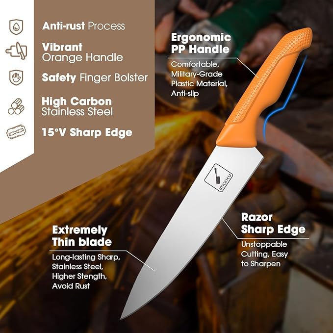 imarku® Knife Set, Sharp Block Knife Set with Built-in Sharpener, Japanese Stainless Steel with Non-Slip Ergonomic Handle, Dishwasher Safe, Kitchen Gift for Man Woman, Best For Home gift, Burnt Orange
