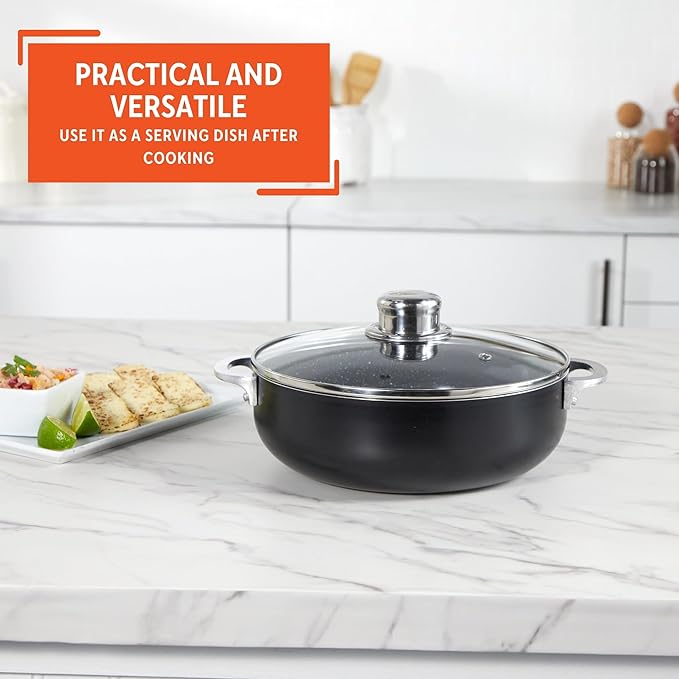 IMUSA 3.2Qt Bistro Ceramic Nonstick Caldero/Dutch Oven with Glass Lid, Black