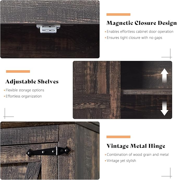 AMERLIFE 2 Pcs Farmhouse Kitchen Pantry Cabinet, 72" Tall Storage Cabinet with Adjustable Shelves & Barn Doors & Drawer, Freestanding Kitchen Cupboard for Dining Room, Living Room, Dark Rustic Oak