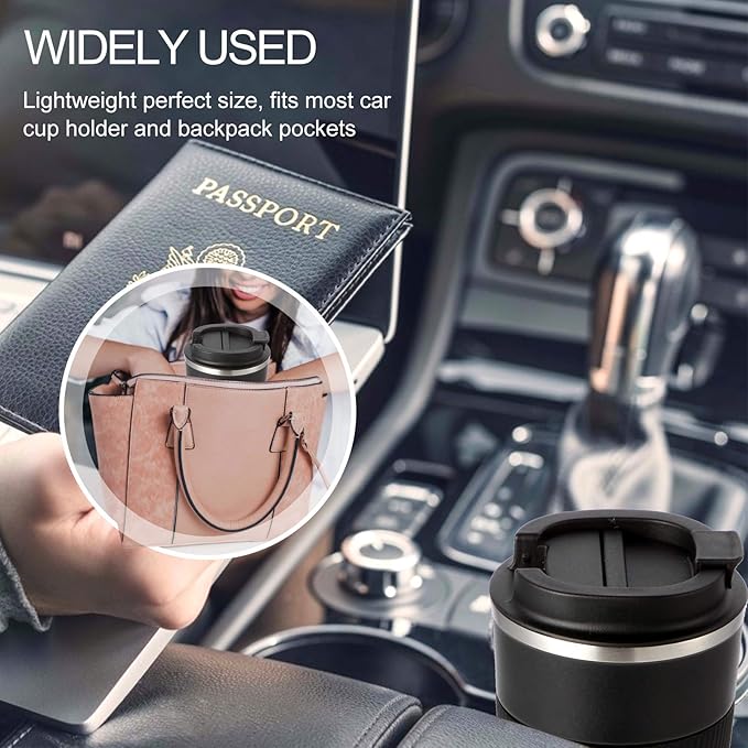 GEMFUL Travel Coffee Mug 2 Pack Insulated To Go Tumbler with Lid Portable Stainless Steel Reusable Cups Leak proof for Women Hot Cold Drinks 17oz (Black and White)