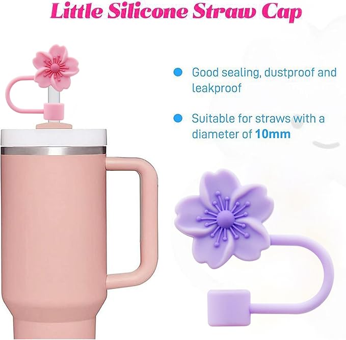 Flower Silicone Straw Cover Cap for Stanley Cup, 10 mm 0.4 in Reusable Topper Tips Lids, Gift for Party Decor