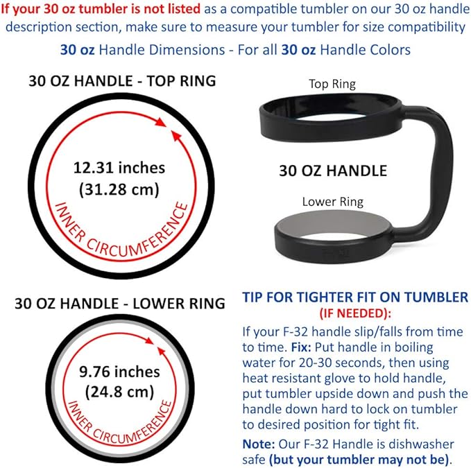 F-32 Handle - 19 COLORS - 30oz size - Compatible with 30 oz. YETI and 30 oz OZARK TRAIL Tumbler Travel Mug (30OZ, MIDNIGHT BLACK)