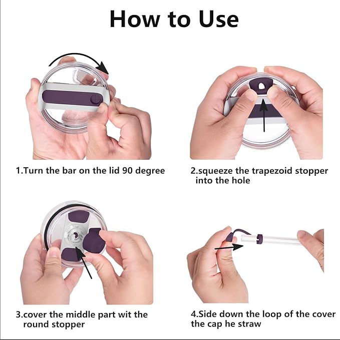 Silicone Spill Stopper Set Compatible with Stanley Cup 2.0 30oz & 40oz with Straw Cover (Set of 2, Plum)