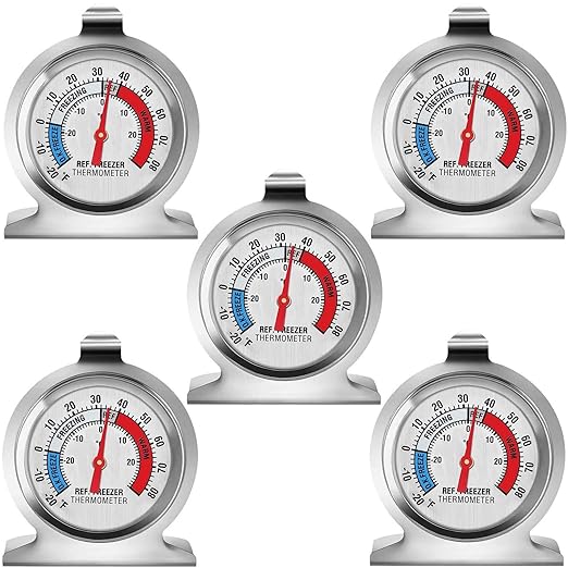 5 Pack Fridge Thermometer - Classic Series with Large Dial and Internal Temperature Gauge - Monitor and Maintain Perfect Temperature in Kitchen Refrigerator