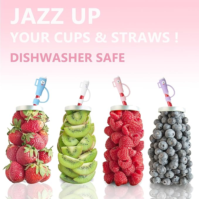 6 Pcs Lovely Cup Straw Covers Cap Toppers Compatible with Stanley 30&40 oz Tumbler Cups,Reusable Cute Silicone Straw Tips Lids Protectors for 0.4 in/10mm Stanley Cups Straws Accessories