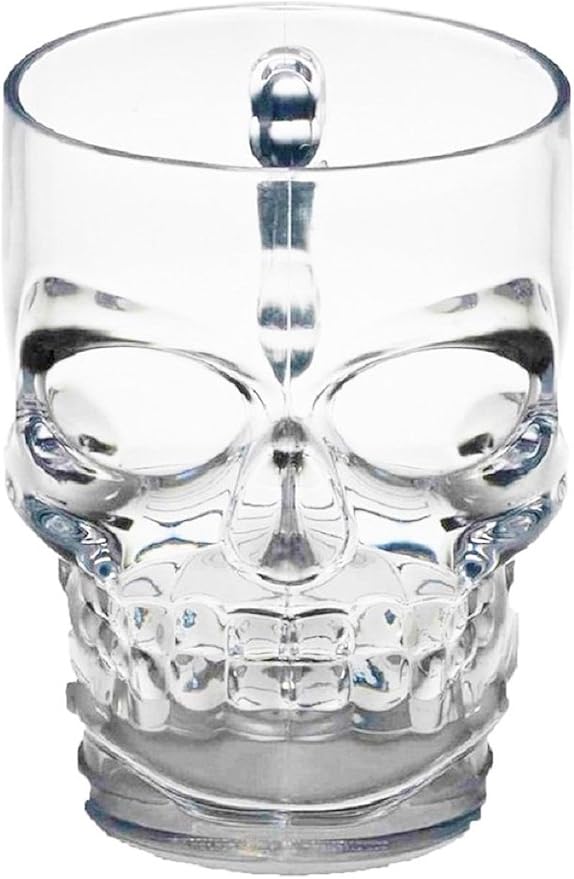 Circleware Skull Face Beer Mug Drinking Glasses with Handle, Set of 2, Heavy Base Funny Entertainment Glassware for Water, Juice and Halloween Decorations Beverage Gifts, 17.6 oz.
