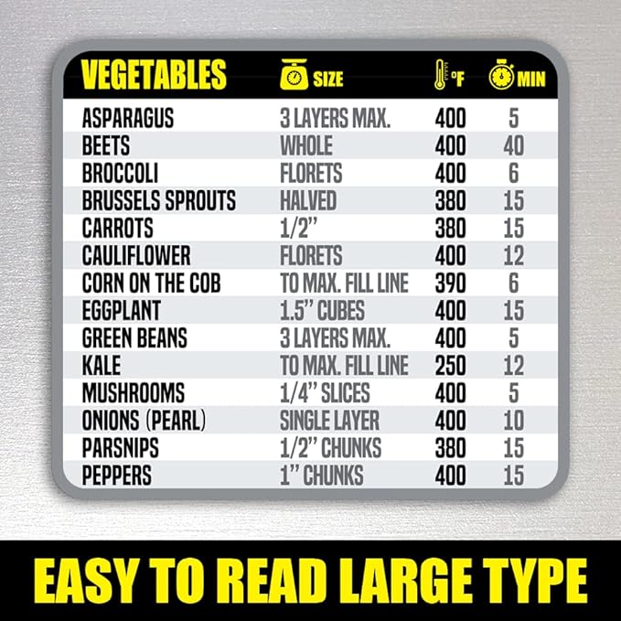 Air Fryer Cooking Times Chart Magnet - Extra Large Easy to Read Airfryer Magnetic Cheat Sheet - Healthy Airfryers Cookbook Accessory Liners Food Kitchen Conversion - Air Fryer Oven Accessories (Grey)