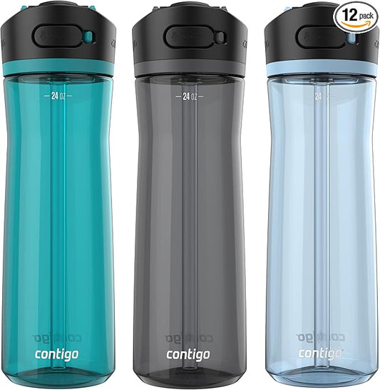 Contigo AUTOSPOUT Water Bottle, 24 oz | Leakproof Design | Juniper/Sake/Glacier | Pack of 12