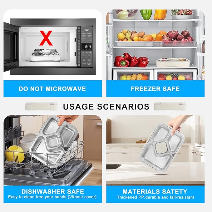 QIBONGS-Stainless Steel Tray Bento Lunch Box with Sauce Cup Drop-Proof, Leak-Proof 4 Compartments Container for Work, Travel, Dishwasher Safe, Made with Food-Safe Materials (Pink)