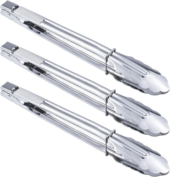 Stainless Steel Serving Tongs Grilling Tongs for Cooking Camping Barbecue (12-Inch 3 Pieces)