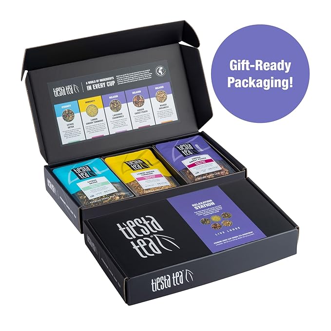 Tiesta Tea - Herbal Tea Gift Box, Loose Leaf, Medium to Non Caffeinated Variety Pack, Make Hot & Iced, 5 Pouches of Assorted Blends with Chamomile, Ginger, Citrus and Lavender Herbal Blend
