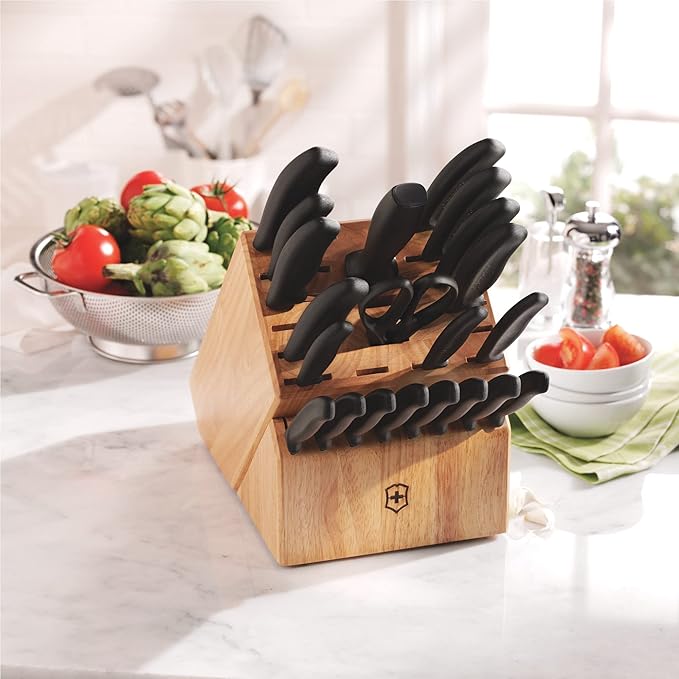 Victorinox Swiss Classic Knife Block - Kitchen Knife Set with Block for Home Essentials - Includes Chef's Knife, Kitchen Shears & More - Black Handles, 22-Piece Set