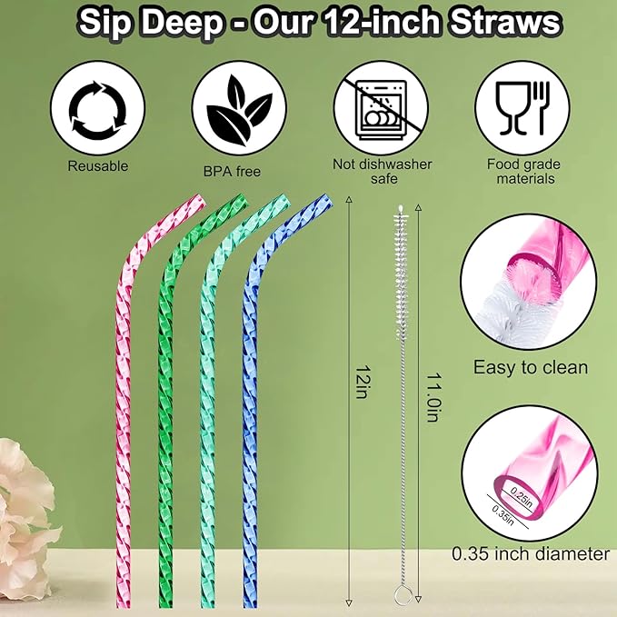 Reusable Straws for Stanley Cup Replacement,12 Inch Plastic Long Straw for 40 30 oz Tumbler,Colorful Hard Drinking Straws for Stanley,10mm Large Wide Water Bottle Straw for Stanley Cup Accessories