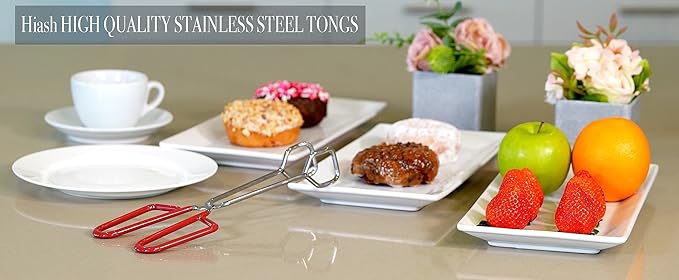 10-Inch Heavy Duty Stainless Steel Kitchen Tongs - Non-Slip Comfortable Red Grip, Scissor Design, Heat Resistant for BBQ and Cooking