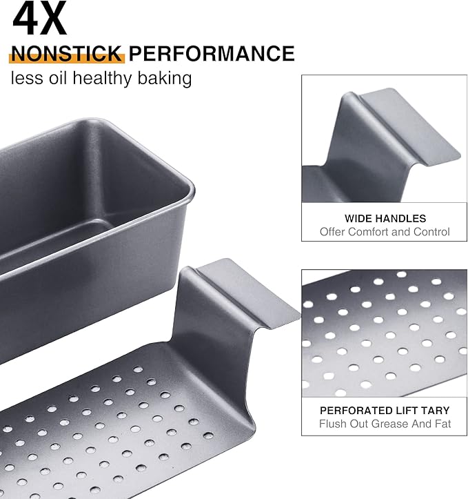 HONGBAKE Meatloaf Pan with Drain Tray, 9 x 5 Inches Loaf Pans with Insert, Nonstick Meat Loaf for Baking, Reduce the Fat and Kick Up the Flavor, Grey