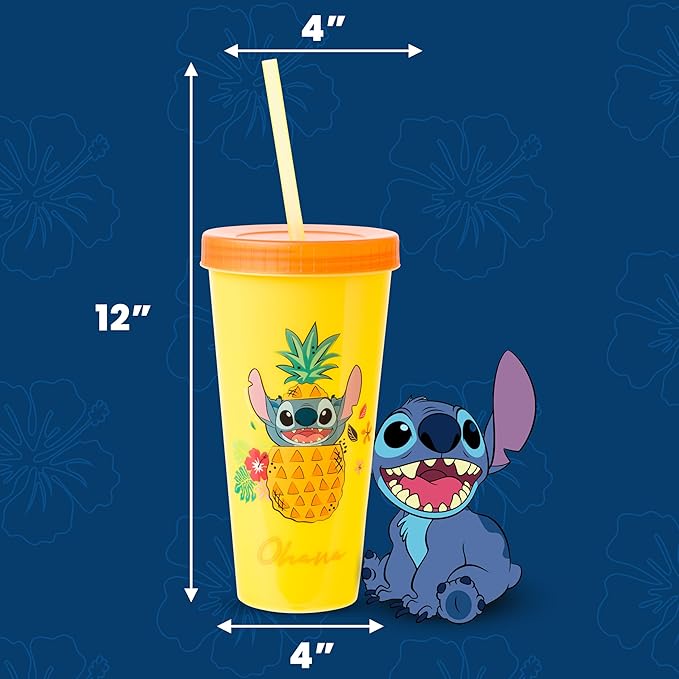 Silver Buffalo Disney Lilo and Stitch Tropical Poses 4 Pack Color Change Plastic Tumbler, 24 Ounces