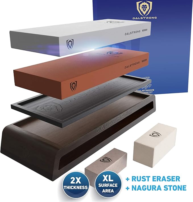 The Gladiator Series Elite 8-Piece Knife Block Set Gift Set Bundled with The Dalstrong Premium, Extra-Large Whetstone Kit - #6000/#1000 Grit with Stand