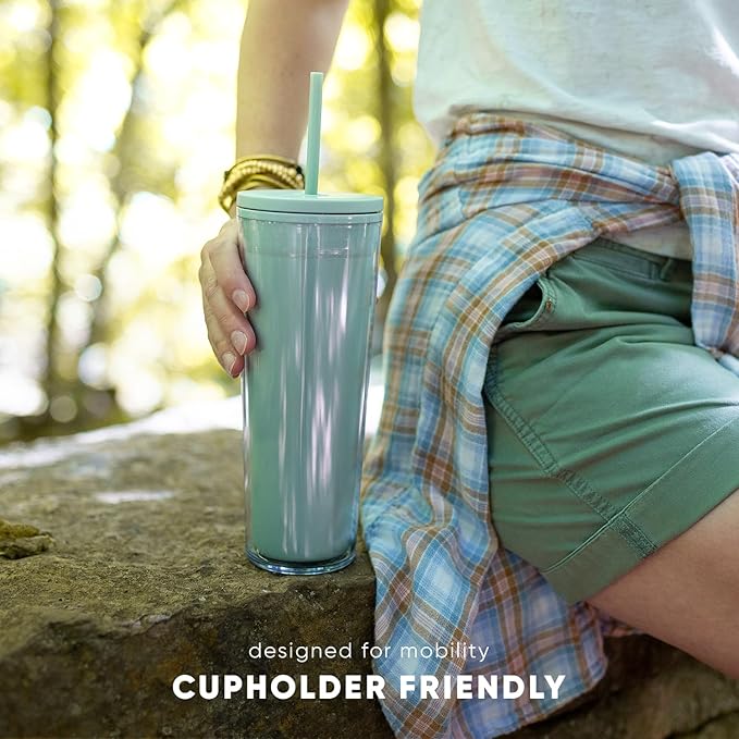 Simple Modern Plastic Tumbler with Lid and Straw | Reusable BPA Free Iced Coffee Cups Double Wall Smoothie Cup | Gifts for Women Men Him Her | Classic Collection | 24oz | Sea Glass Sage