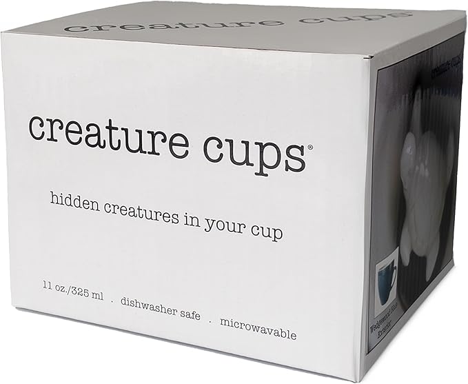 Creature Cups Great White Shark Ceramic Mug – 11 oz Navy Blue Coffee Cup with Hidden Ocean Animal Inside – Unique Gift for Coffee, Tea & Shark Lovers