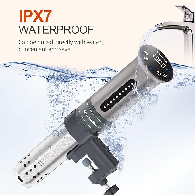 KitchenBoss Sous Vide Cooker Machine | 1100 Watts IPX7 Waterproof Sous-Vide G310/Silver | Water Cooker, Suvee vide machine | Accurate Temperature Control Digital Display | Thermal Immersion Circulator
