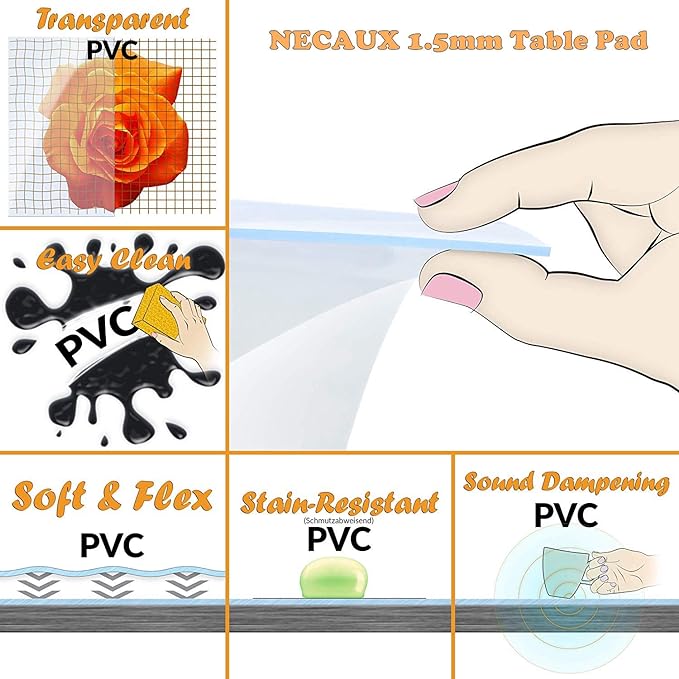 NECAUX Custom 36 x 67 Inch Clear Table Cover Protector, 1.5mm Thick Plastic Waterproof Heavy Duty Desk Pad Mat Non-Slip Tablecloth Protector for Coffee Table, Sofa Table, Dining Room Table, Countertop