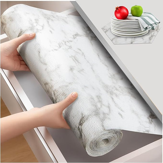 Beautysaid Shelf and Drawer Liner for Kitchen Cabinet, Non Adhesive Non Slip Shelf Paper Waterproof Washable Thickened for Dresser Pantry Shelve Bathroom Protector Liner(Marble,12 in x 20 FT)