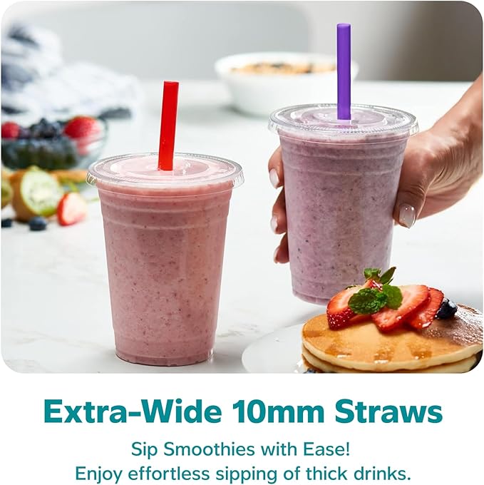 GUSTO [16 oz. - 100 Count Clear Cups with Flat Lids & Straws - Disposable Clear Drinking Cups for Iced Coffee, Cold Drinks, Milkshakes, and Smoothies - Formerly Comfy Package