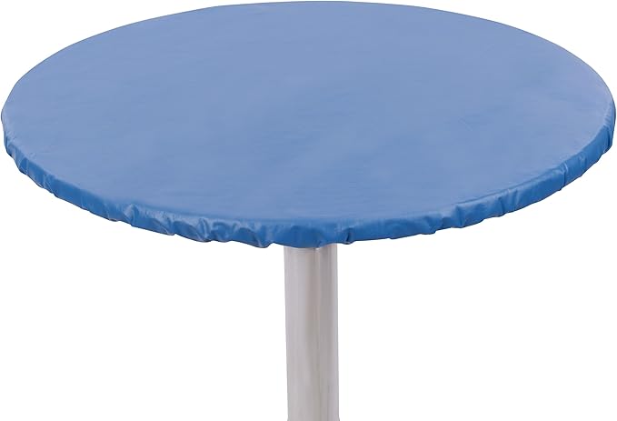 Yourtablecloth Heavy Duty Vinyl Round Fitted Tablecloth (Table Cover) with Flannel Backing Vibrant Colors Elasticized Tablecloth Great for Indoor and Outdoor Dining and Playing Cards 60” Royal Blue