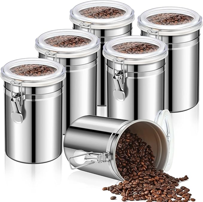 Lallisa 6 Pcs Stainless Steel Canisters 62 oz Stainless Steel Containers with Lids Food Storage Container with Airtight Clamp Lid Coffee Containers for Tea Sugar Coffee Flour Kitchen Counters