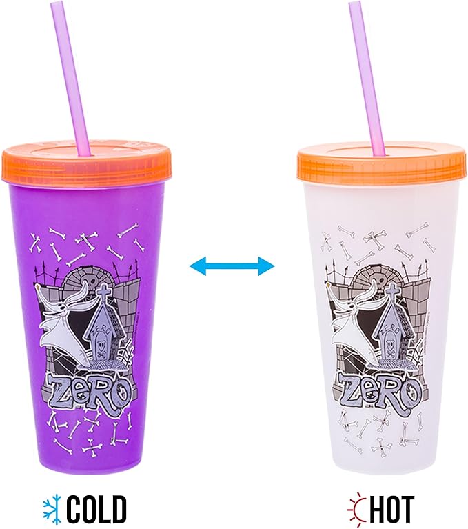 Silver Buffalo Disney Nightmare Before Christmas Character Grid 4 Pack Color Change Plastic Tumbler, 24 Ounces