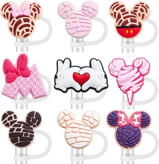 9PCS Straw Covers for Stanley Cup Tumbler 30 oz / 40 oz Leak Proof Straw Toppers 10mm Silicone Cute Caps for Stanley Cup Accessories-Pink Mice-9pcs