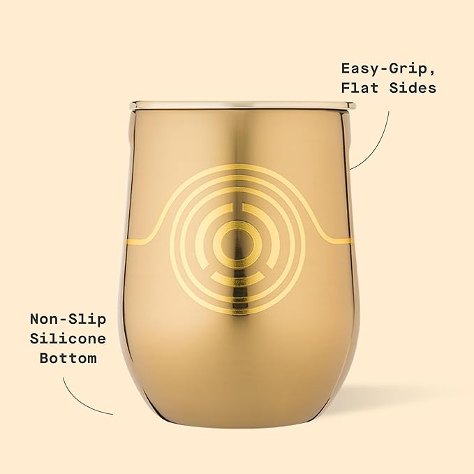 Corkcicle Stemless Insulated Wine Glass Tumbler - Keeps Beverages Cold 6 Hours & Hot 3 Hours - Stainless Steel - Easy-Grip - Summer Drinkware Gift - Keeps Drinks Ice Cold - 12 oz - C-3PO