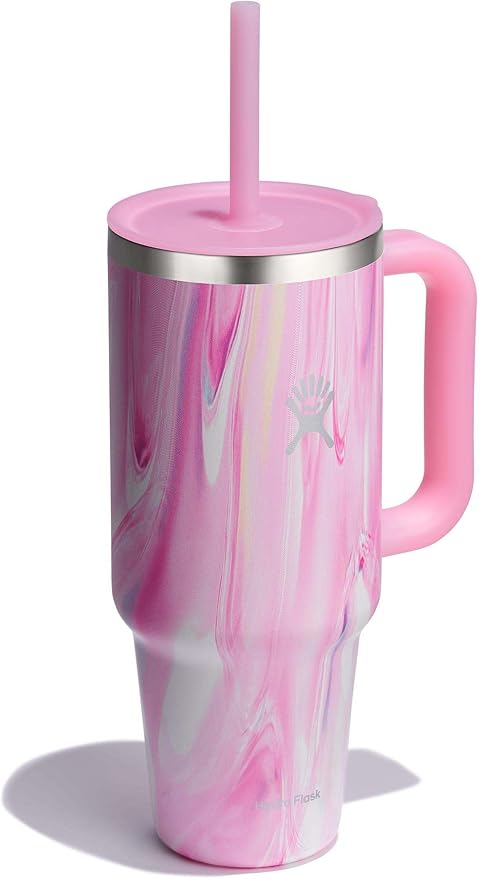 Hydro Flask Travel Tumbler with Handle, Lid and Straw - Insulated Stainless Steel in 40 Oz Jelly Pink