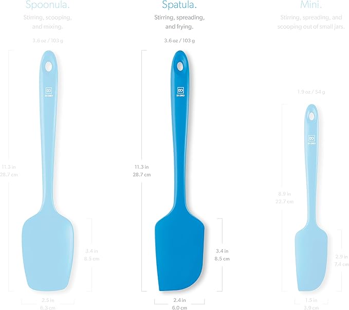 DI ORO Silicone Spatula - 600°F Heat-Resistant Rubber Kitchen Spatula for Baking, Scraping, & Mixing - BPA Free Nonstick Cookware Safe Flexible Utensil for Cooking - Seamless & Dishwasher Safe (Blue)