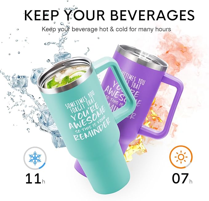 NOWWISH Gifts for Women, Birthday Inspirational Thank You GIfts for Women Mom Wife with this Funny Tumbler, 40 oz Tumbler with Handle and Straw - Green