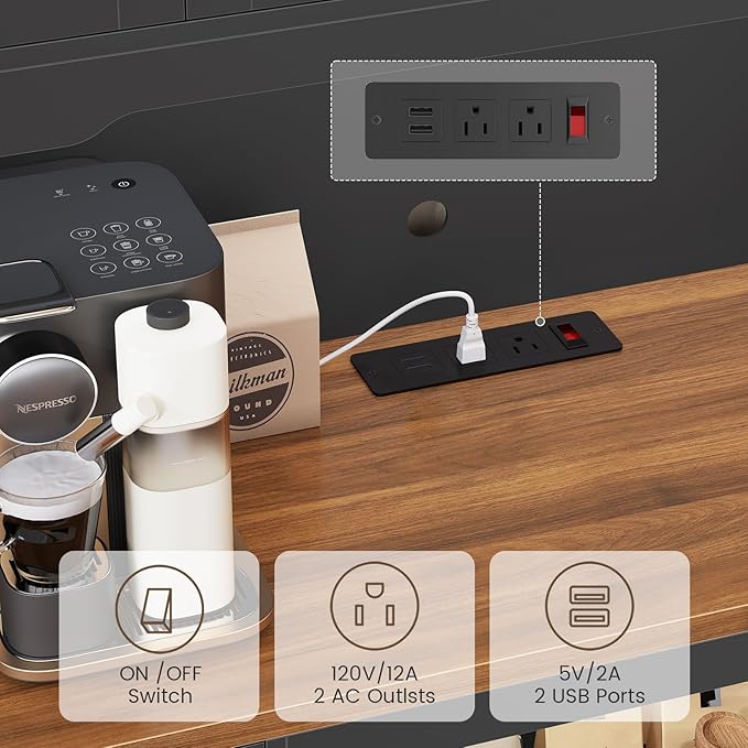 Itaar 71" Pantry Cabinet with Charging Station and LED Light, Kitchen Pantry Cabinet with Microwave Stand, 47.2" Wide Kitchen Storage Cabinets with Storage Cart 3 Tier for Dining Room, Black