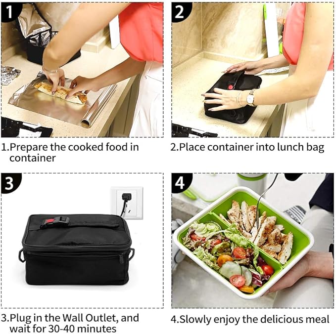 Portable Oven, 110V Portable Food Warmer Personal Portable Oven Mini Electric Heated Lunch Box for Reheating & Raw Food Cooking in Office, Travel, Potlucks and Home Kitchen (Black)