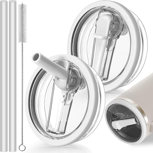 2 Pack Leak Proof Lid for 30oz Stanley H2.0 Quencher,No Spill Flip Straw Lid Replacement for Stanley Cup Accessories 30 oz Tumbler Lid Replacement Straw Cover Cap for Stanley Lids(White,White)