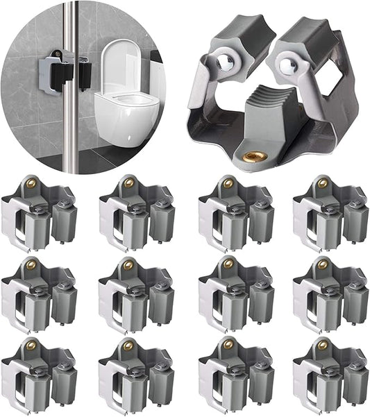 3-H 12 Pack Mop and Broom Holder Big Size Hanging 1 KG Extra,Broom Hanger Wall Mount for Hanging and Organizing Shove Rake Yard Tools in Shed Kitchen Laundry Room Bathroom Garden(grey)