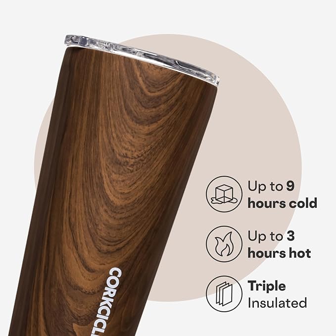 Corkcicle Classic Tumbler - Keeps Drinks Cold for 9 Hours & Hot for 3 - Triple-Insulated Stainless Steel - Holiday Tumbler Gift - 16 oz - Walnut Wood