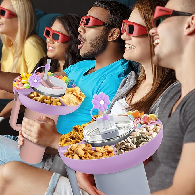 Snack Bowl for Stanley Cup 40 oz with Handle-Perfectly Compatible with Stanley Quencher H2.0 Tumbler 40 oz with Handle, Reusable Silicone Snack Tray, Stanley cup accessories (Orchid Snack Bowl)