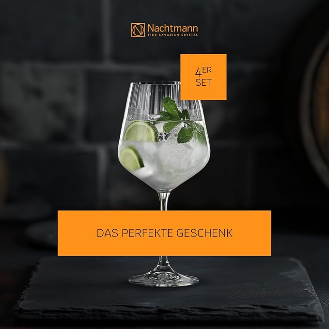 Nachtmann Celebration Gin & Tonic Glasses – Set of 4 Lead-Free 22.5 oz Large Crystal Goblets with Vertical Contour Detailing, Refined Stemware for Cocktails, Entertaining, Parties, Home Bars