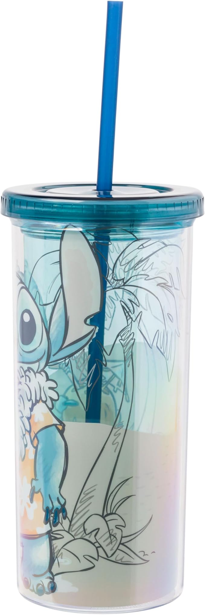 Silver Buffalo Disney Lilo and Stitch Island Stitch Plastic Tall Cold Cup with Lid and Straw, 20 Ounces