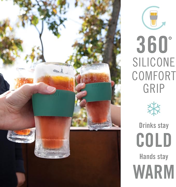 Host Freeze, Frozen Mugs, Freezable Pint Set, Beer Keep Your Drinks Cold, Double Walled Insulated Glasses, Tumbler for Iced Coffee, 16oz, Set of 2, Green