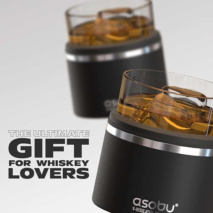 asobu Whiskey Glass with Insulated Stainless Steel Sleeve, 10.5 ounces (Smoke)